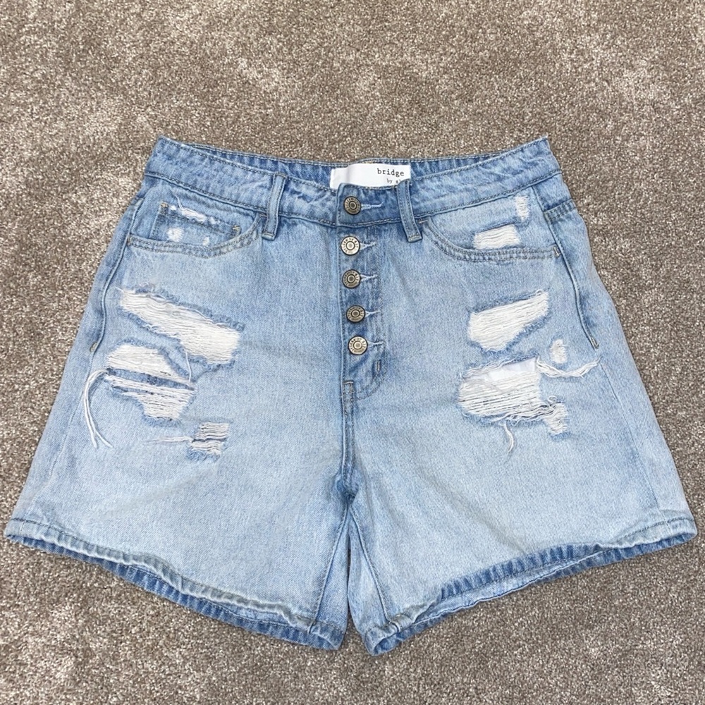 Bridge By Gly High Rise‎ Mom Distressed Denim Shorts Size 28